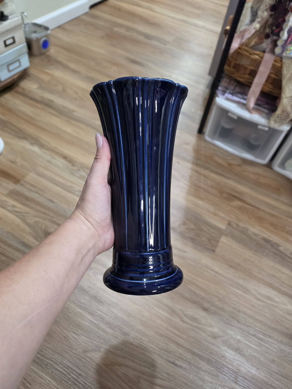 Fiesta Navy Blue Fluted Ceramic Vase